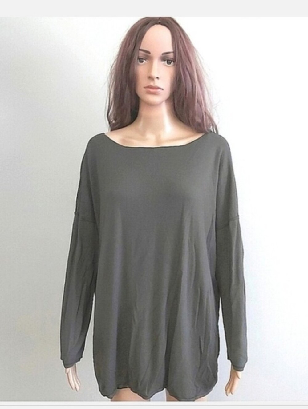 Annette Goertz Merino Wool Sweater Top Long Sleeve Olive Green Black Reversible
